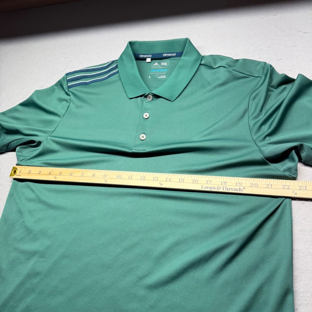 Adidas Polo Shirt Mens Large Green Climacool Golf Short Sleeve 3-Stripe Sport - Picture 3 of 8